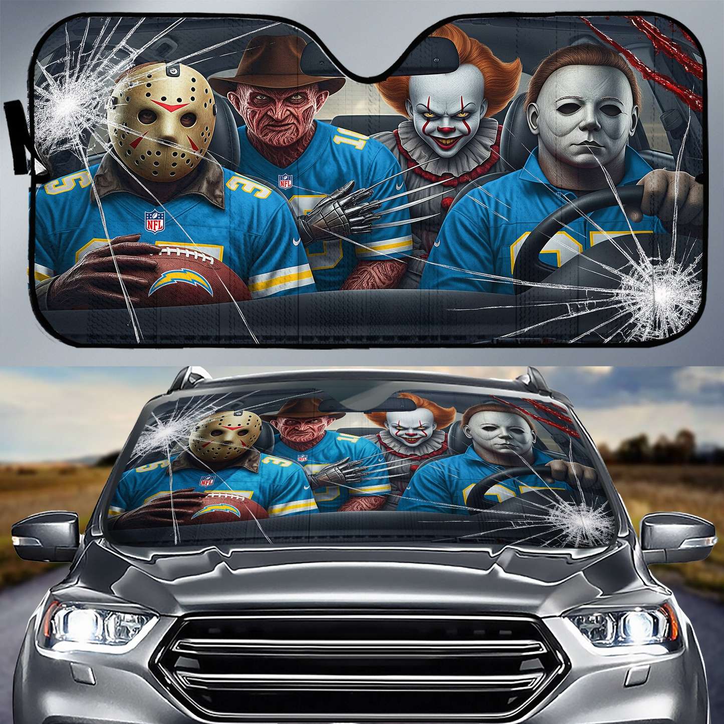 LAC x NFL Horror Car Sunshade For Fan DDT CTND
