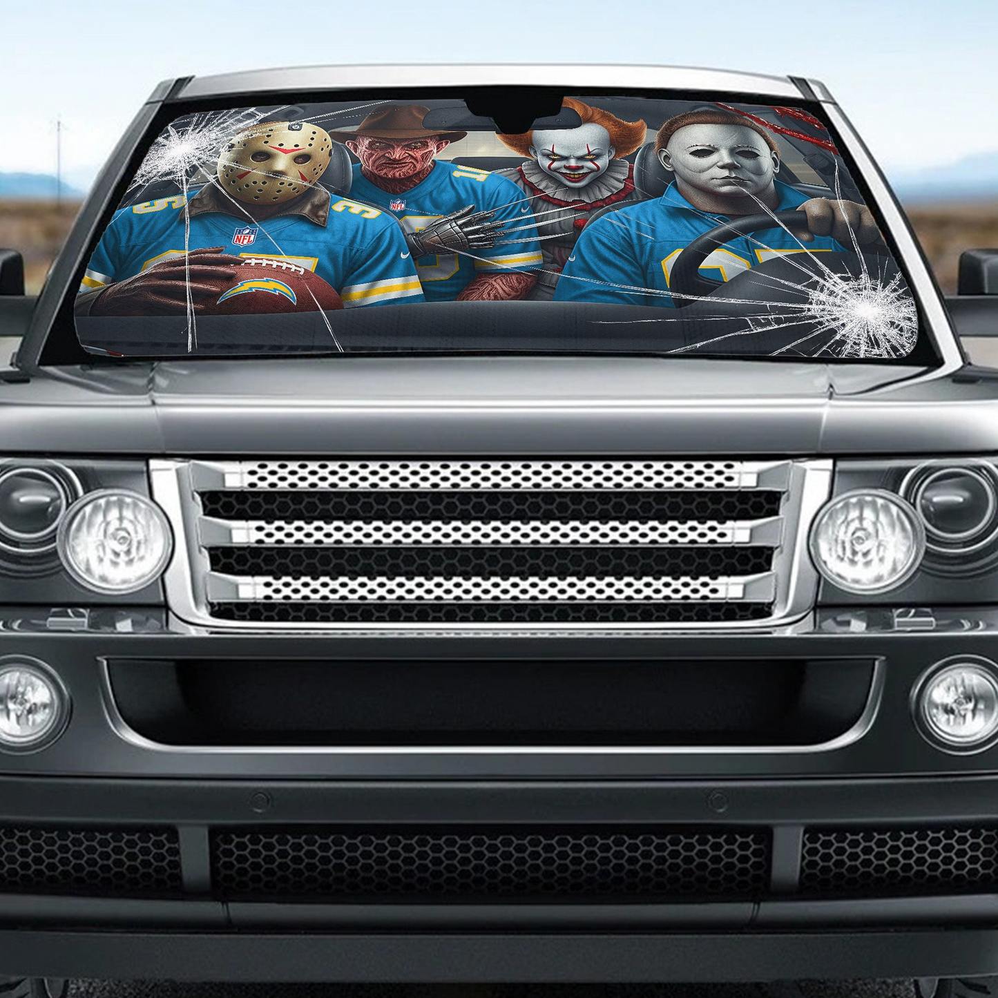 LAC x NFL Horror Car Sunshade For Fan DDT CTND
