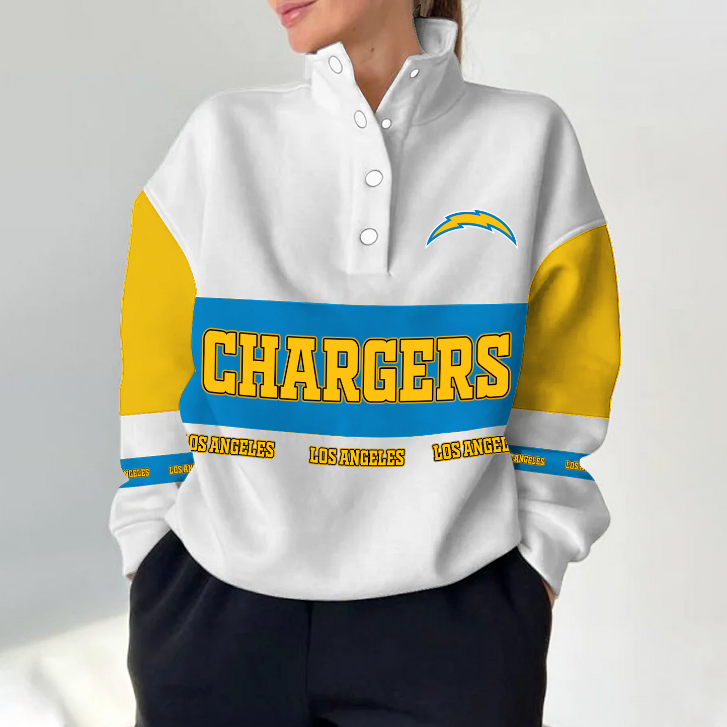 LAC x NFL Women's Retro Casual Snap Mockneck Pullover DATND TANTD