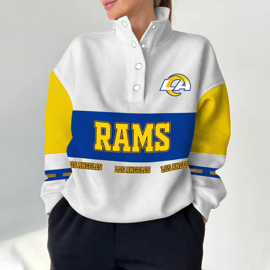 LAR x NFL Women's Retro Casual Snap Mockneck Pullover DATND TANTD
