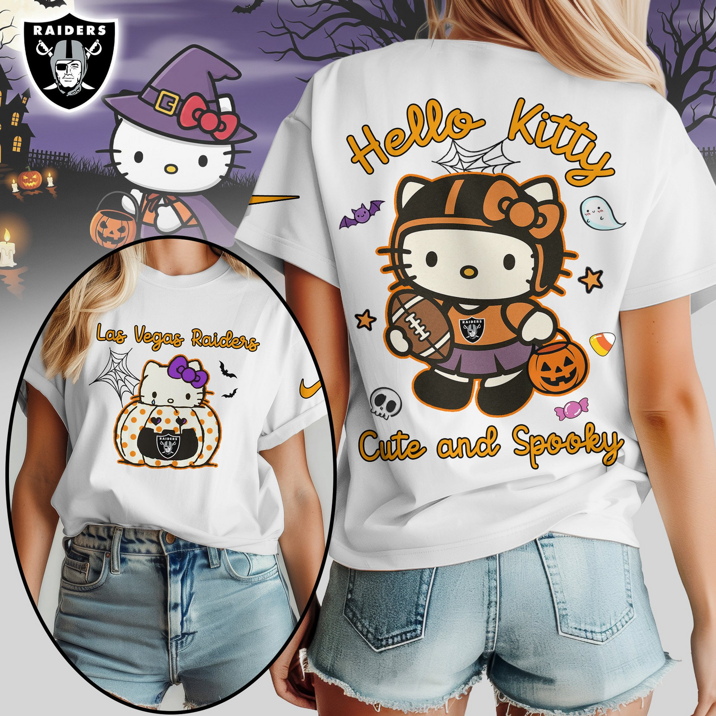 LVR Premium NFL Hello Kitty Cute & Spooky Halloween Women Shirt DDT CTND