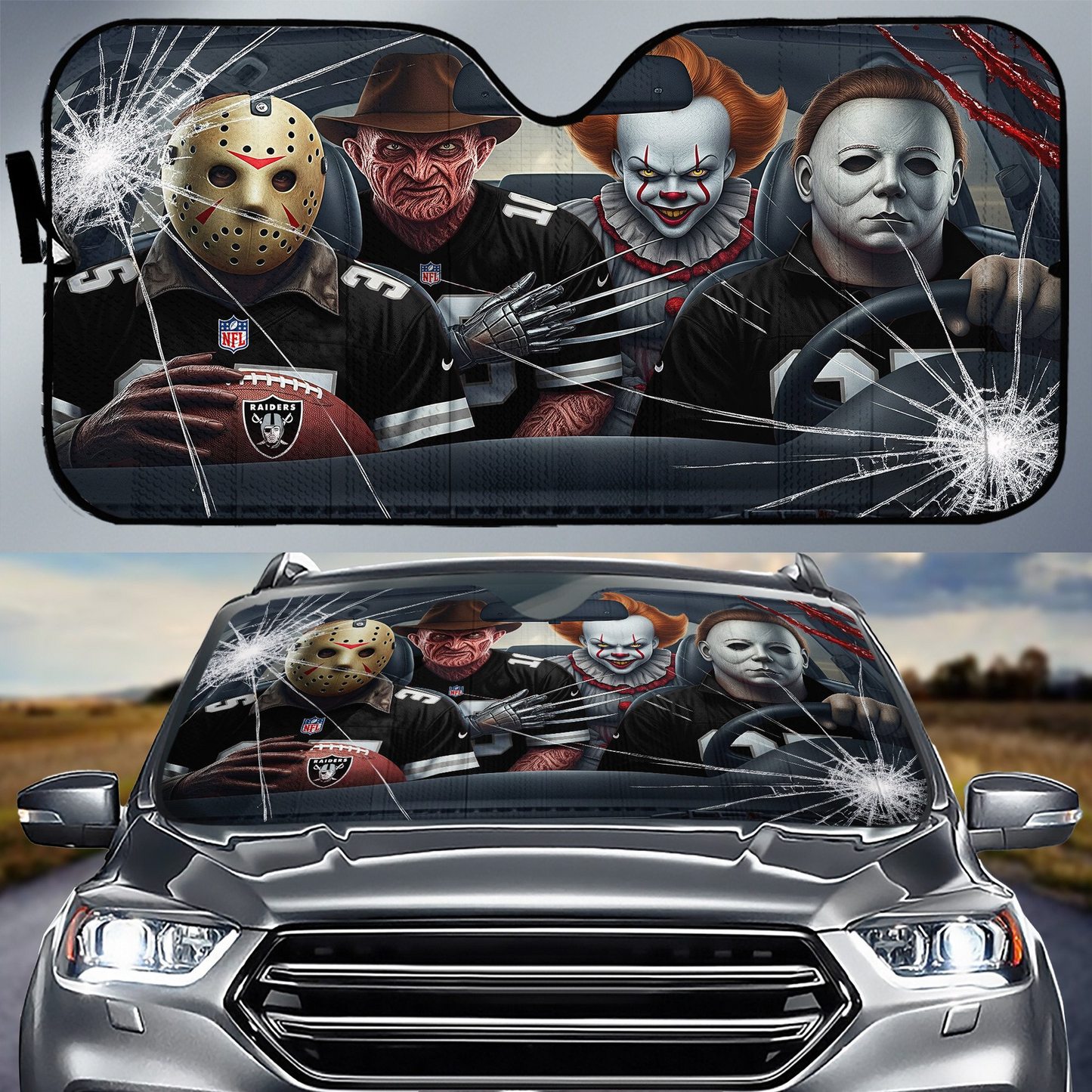 LVR x NFL Horror Car Sunshade For Fan DDT CTND