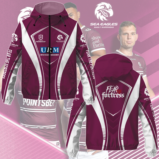 Manly Warringah Sea Eagles 10 NRL 2025 Fear The Fortress Windbreaker Jacket TM NTA V2