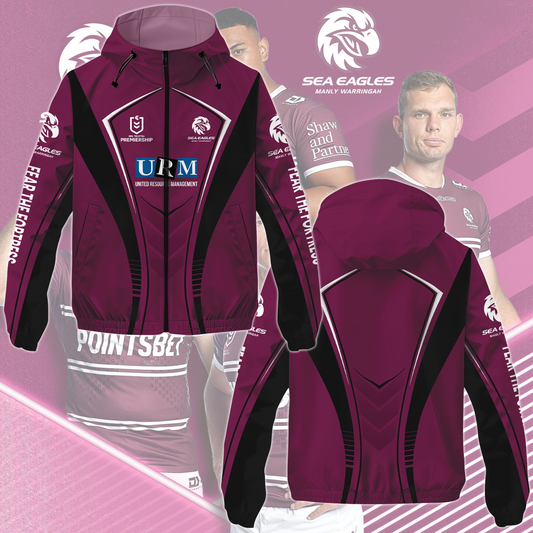 Manly Warringah Sea Eagles 11 NRL 2025 Fear The Fortress Windbreaker Jacket TM NTA V2