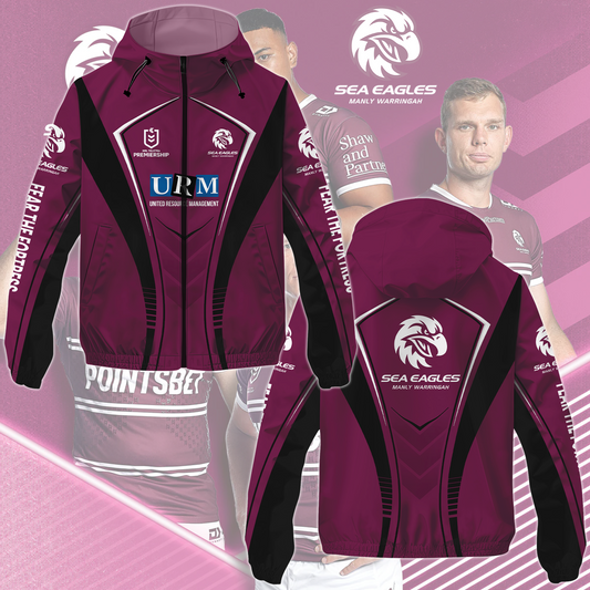 Manly Warringah Sea Eagles 13 NRL 2025 Fear The Fortress Windbreaker Jacket TM NTA V2