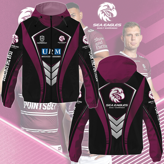 Manly Warringah Sea Eagles 16 NRL 2025 Fear The Fortress Windbreaker Jacket TM NTA V2
