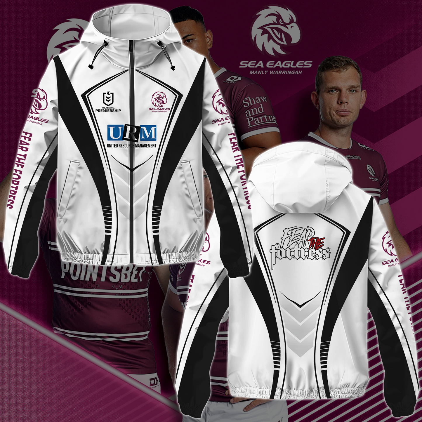 Manly Warringah Sea Eagles 20 NRL 2025 Fear The Fortress Windbreaker Jacket TM NTA V2