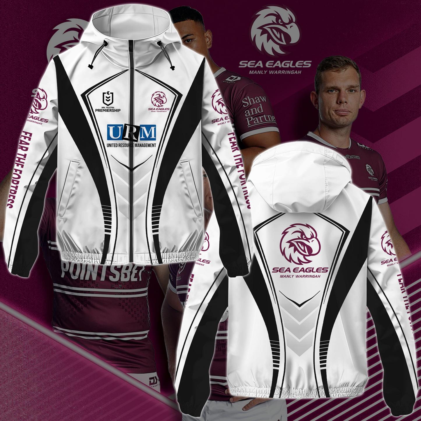 Manly Warringah Sea Eagles 21 NRL 2025 Fear The Fortress Windbreaker Jacket TM NTA V2