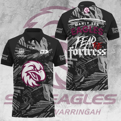 Manly Warringah Sea Eagles NRL 2025 Fear The Fortress Limited Edition Polo Shirt TM V1