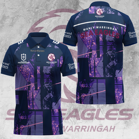 Manly Warringah Sea Eagles NRL 2025 Fear The Fortress Limited Edition Polo Shirt TM V3