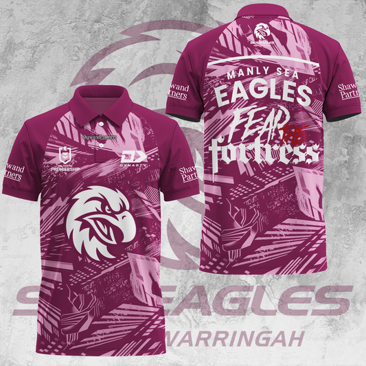 Manly Warringah Sea Eagles NRL 2025 Fear The Fortress Limited Edition Polo Shirt TM V3