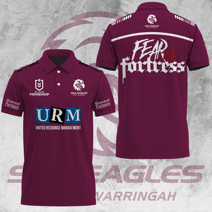 Manly Warringah Sea Eagles NRL 2025 Fear The Fortress Limited Edition Polo Shirt TM V39 NTA