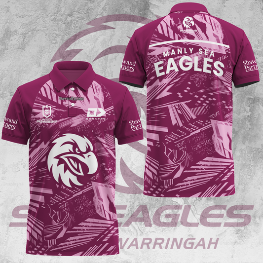 Manly Warringah Sea Eagles NRL 2025 Fear The Fortress Limited Edition Polo Shirt TM V4