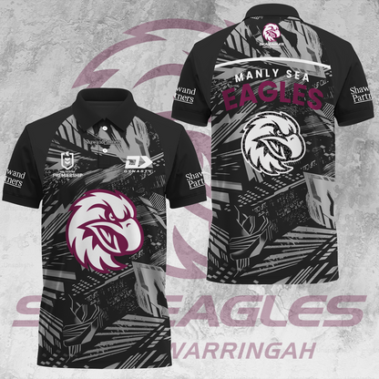 Manly Warringah Sea Eagles NRL 2025 Fear The Fortress Limited Edition Polo Shirt TM V5