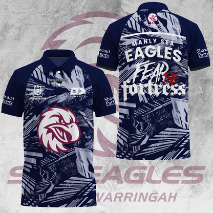 Manly Warringah Sea Eagles NRL 2025 Fear The Fortress Limited Edition Polo Shirt TM V7