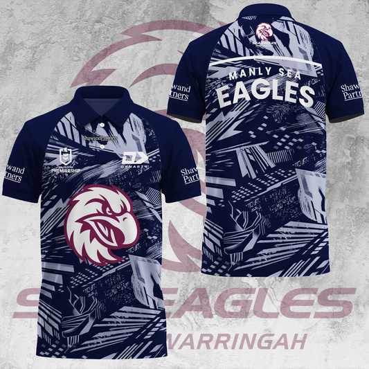Manly Warringah Sea Eagles NRL 2025 Fear The Fortress Limited Edition Polo Shirt TM V8