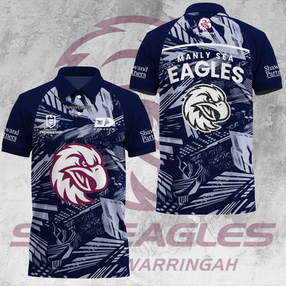 Manly Warringah Sea Eagles NRL 2025 Fear The Fortress Limited Edition Polo Shirt TM V9