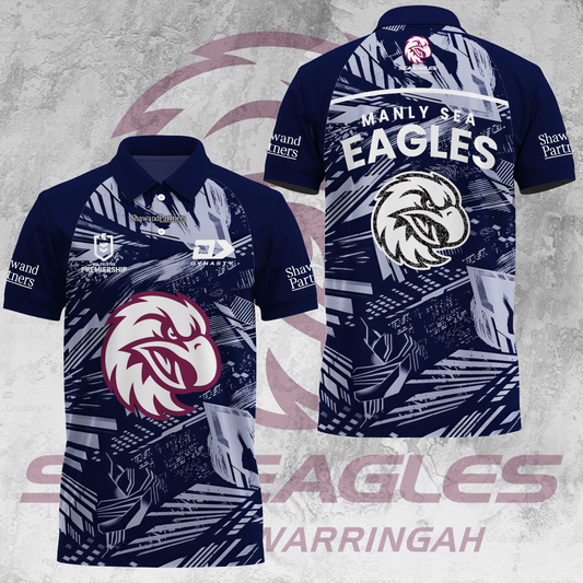 Manly Warringah Sea Eagles NRL 2025 Fear The Fortress Limited Edition Polo Shirt TM V9