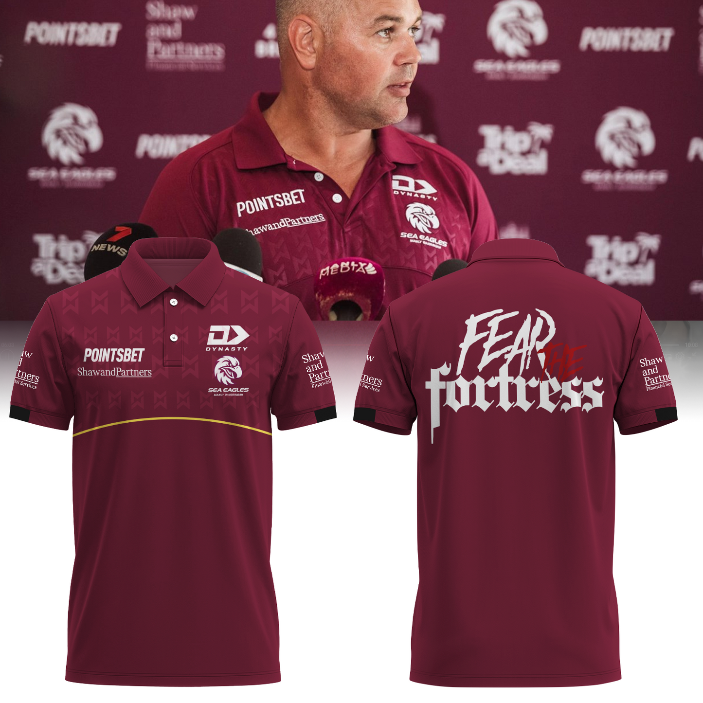 Manly Warringah Sea Eagles NRL Fear The Fortress Limited Edition Polo Shirt TM V5