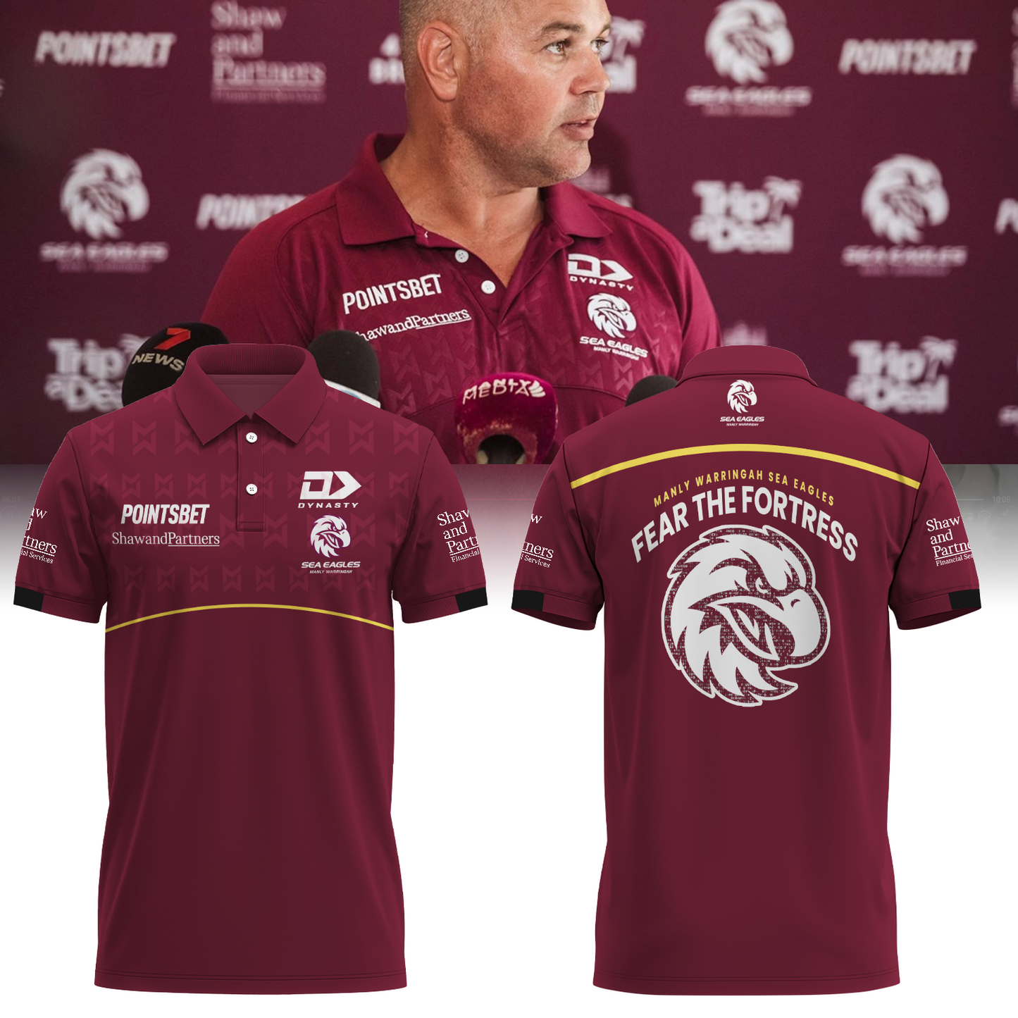 Manly Warringah Sea Eagles NRL Fear The Fortress Limited Edition Polo Shirt TM V7