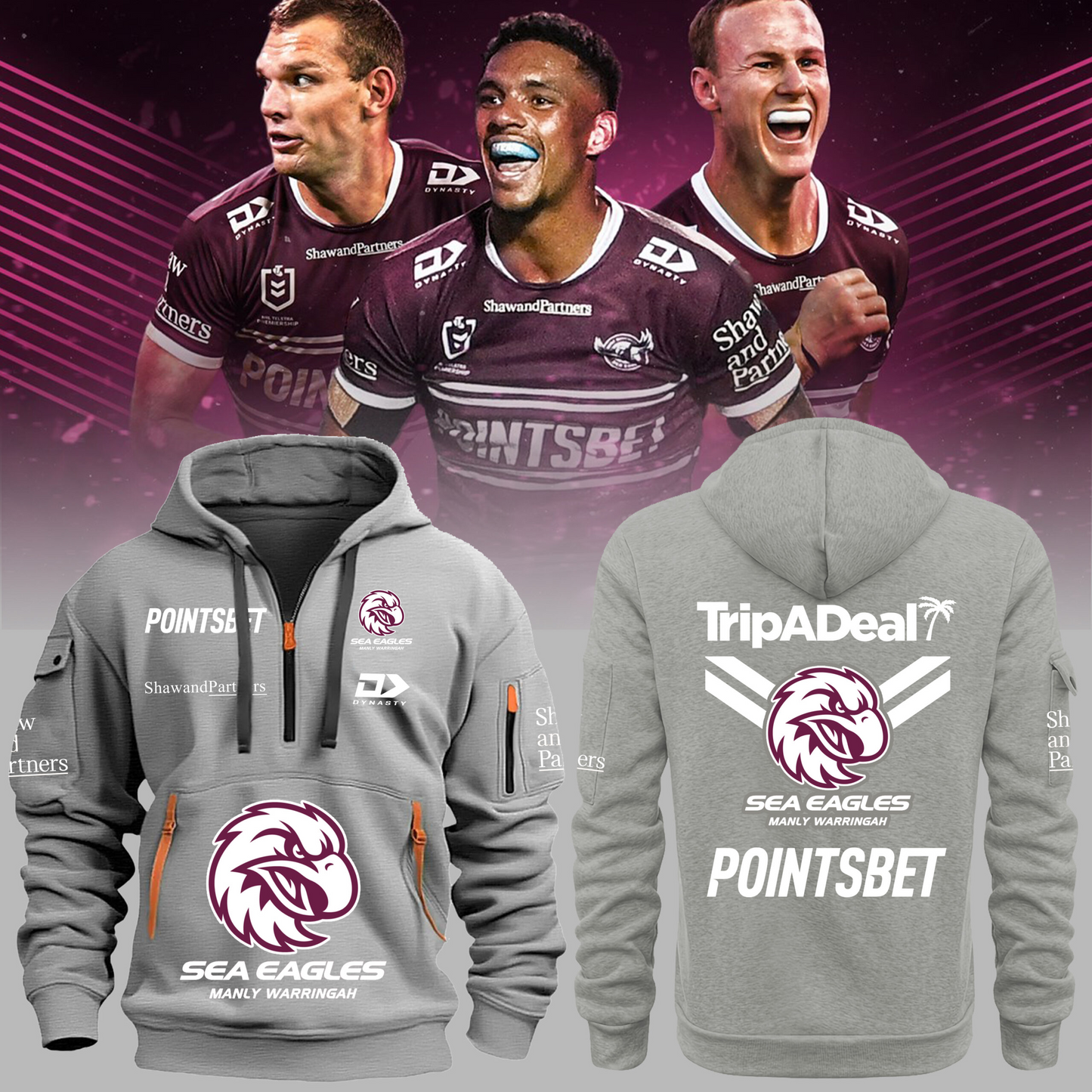Manly Warringah Sea Eagles NRL Forever Limited Edition Zipper Hoodie TM V9