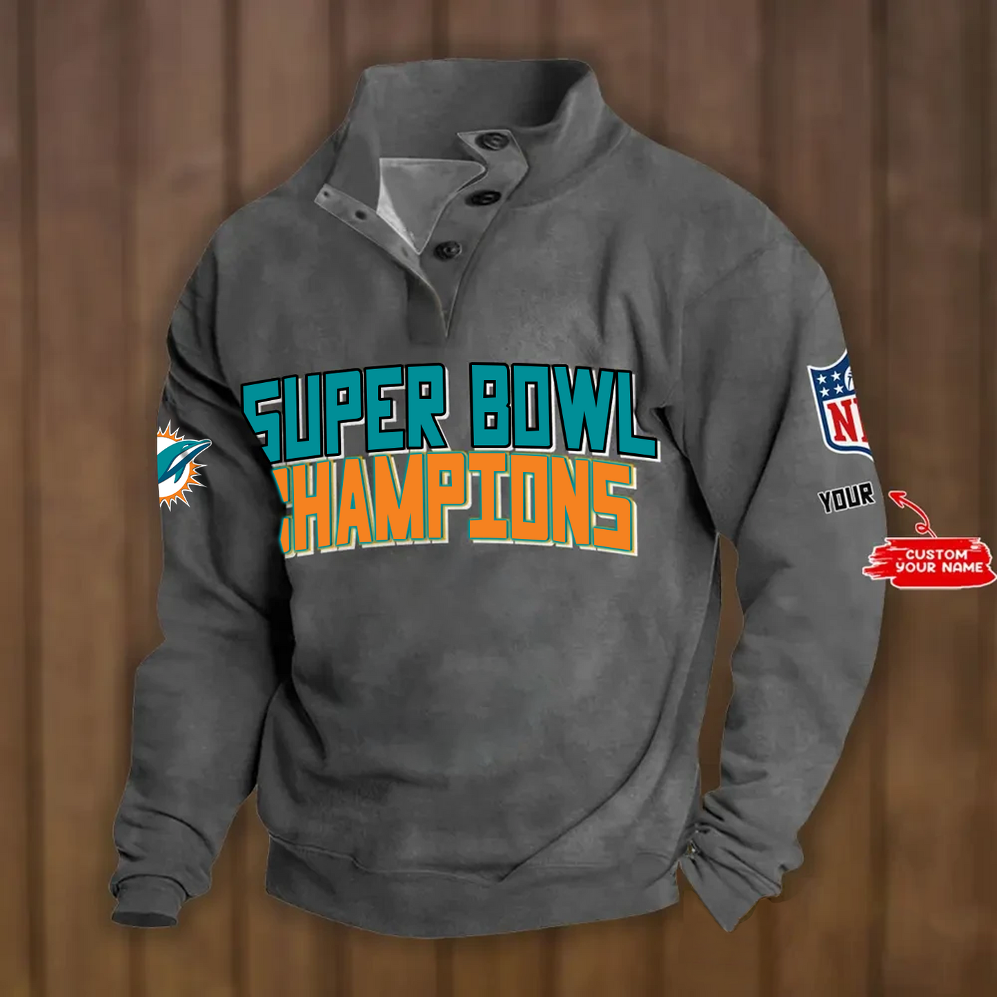 MIA x NFL Double Breasted Stand Collar Hoodies DATND TANTD
