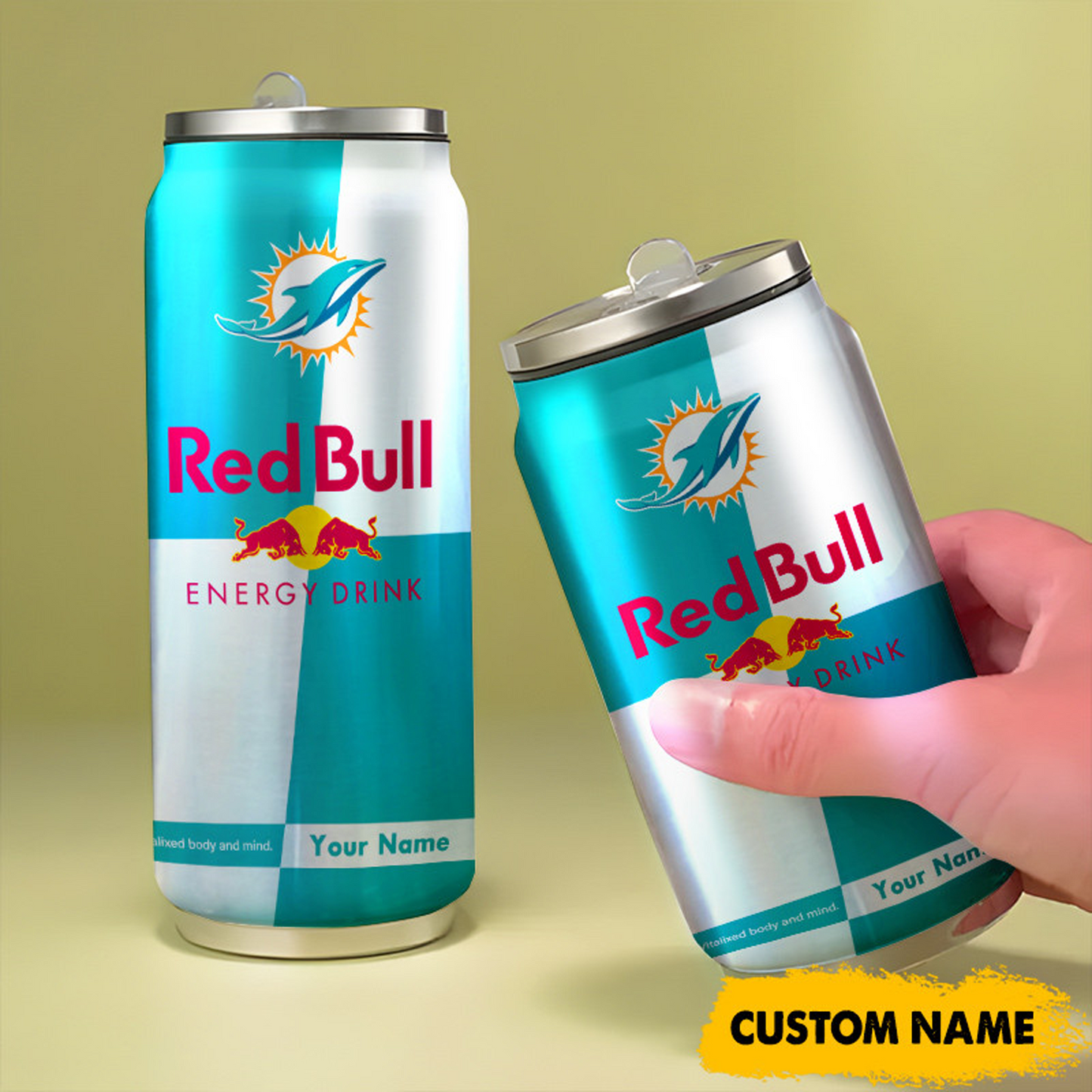 MIA x NFL Mix RedB Drink Can Tumbler Custom Any Name DATND TANTD