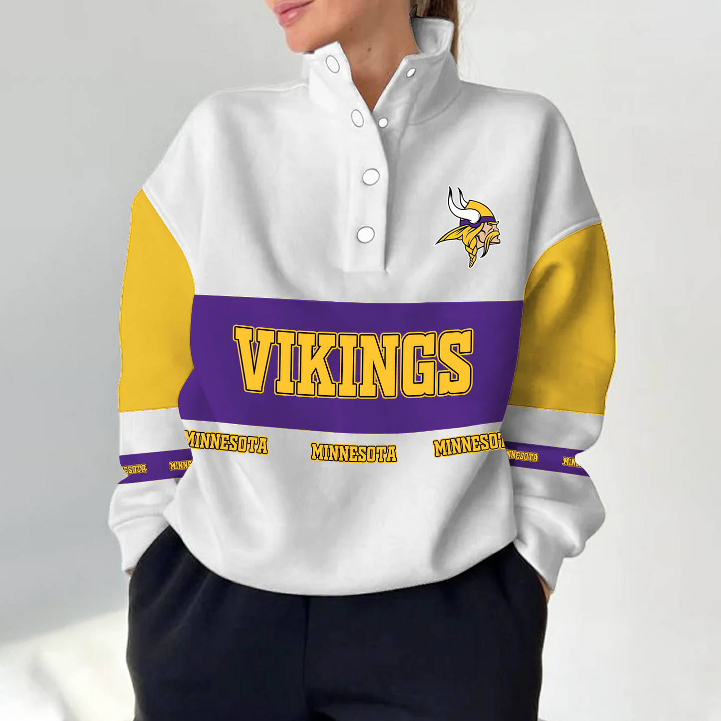 MIN x NFL Women's Retro Casual Snap Mockneck Pullover DATND TANTD