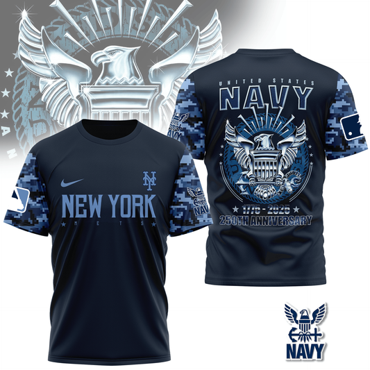 MLB NYM Premium Navy 250 Years 3D Shirt DDT CTND