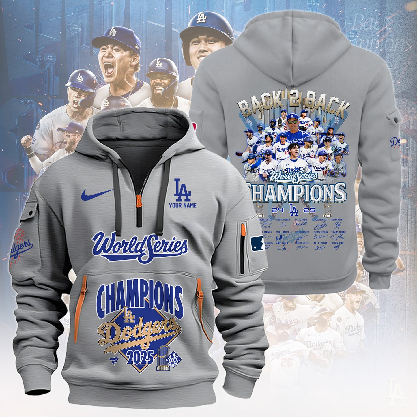 MLB x LAD World Series Champions 2025 Personalized Half Zipper Hoodie HLP