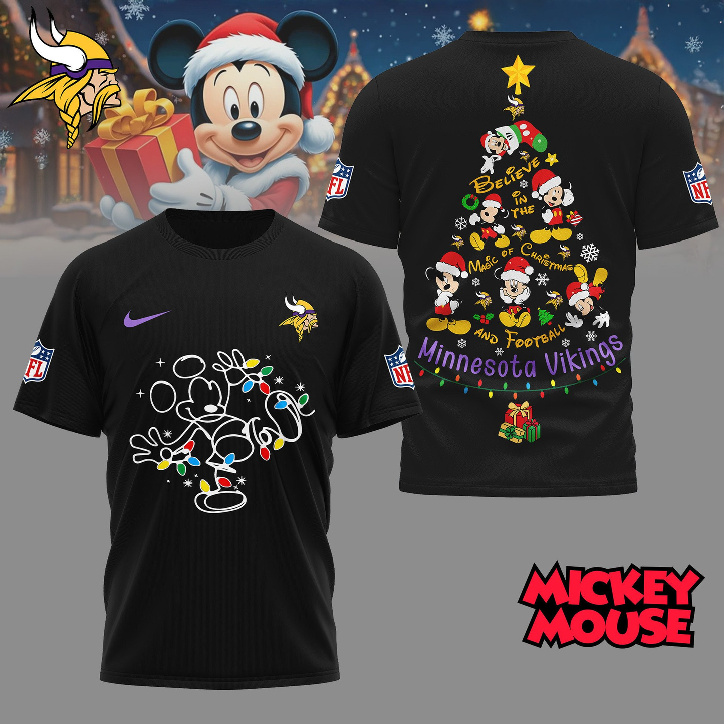 MV Premium NFL Mickey Mouse Christmas 3D Shirt DDT CTND