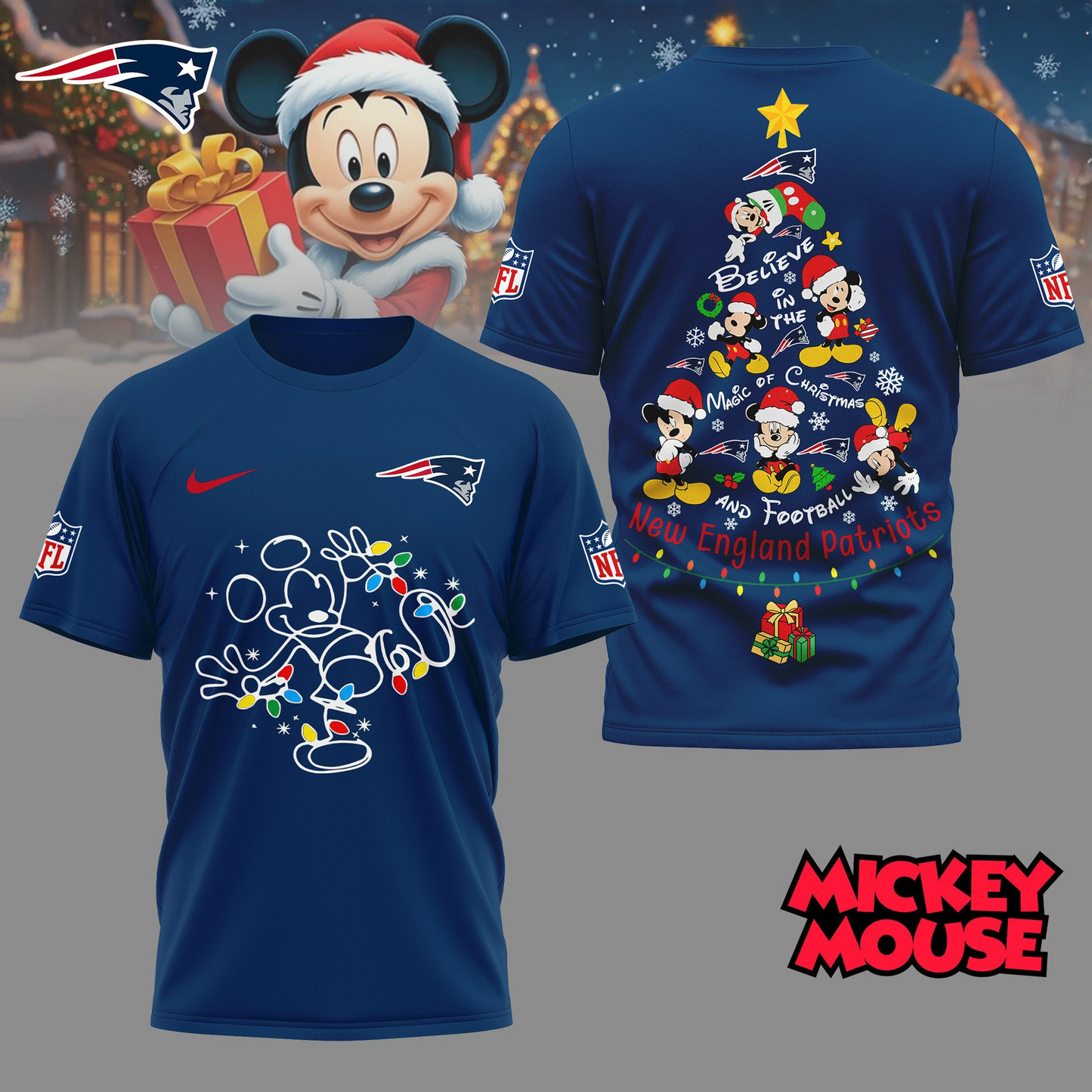 NEP Premium NFL Mickey Mouse Christmas 3D Shirt DDT CTND