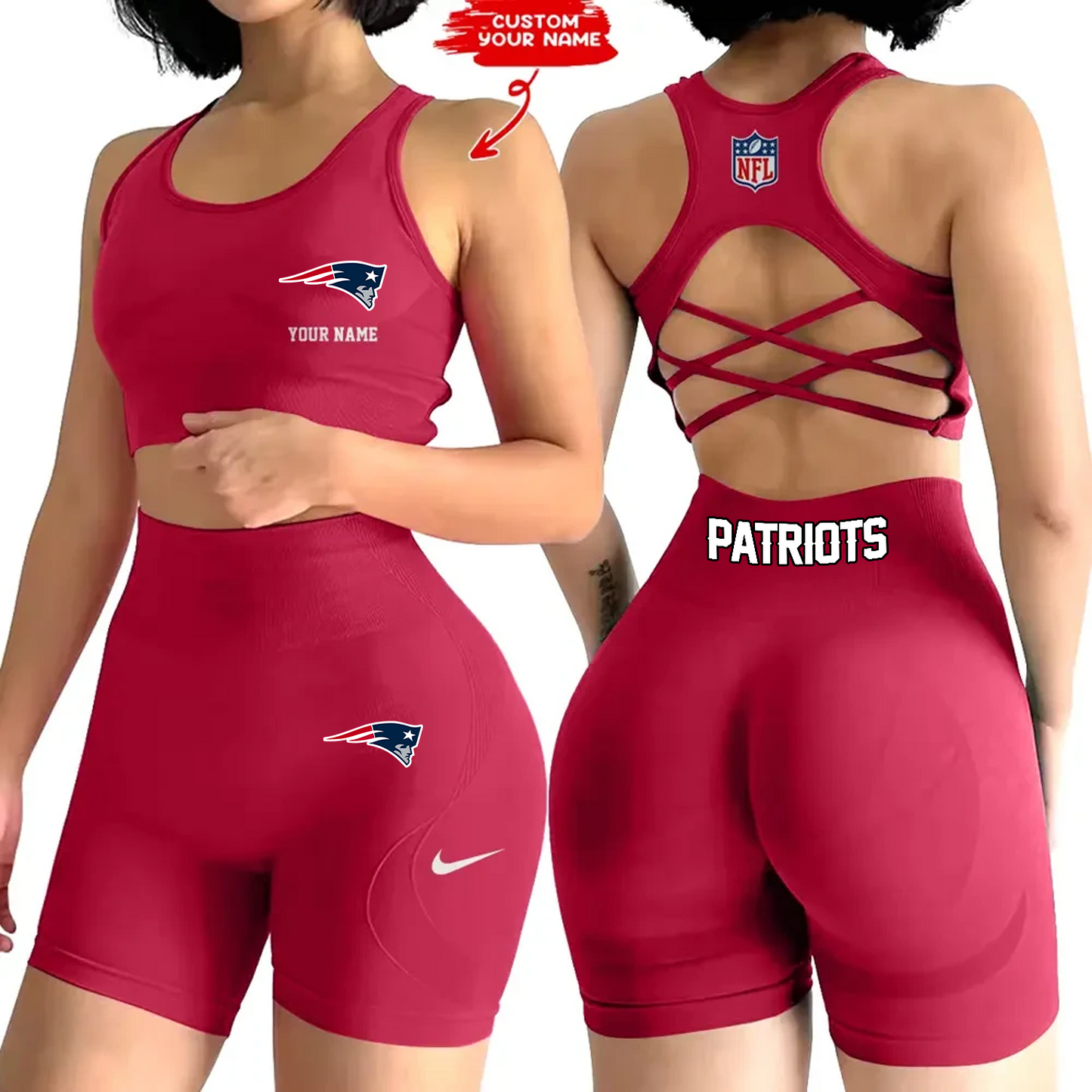 NEP x NFL 2-PCS Women's Seamless Yoga Set Sexy Sport Bra High Waist Sports Shorts DATND TANTD