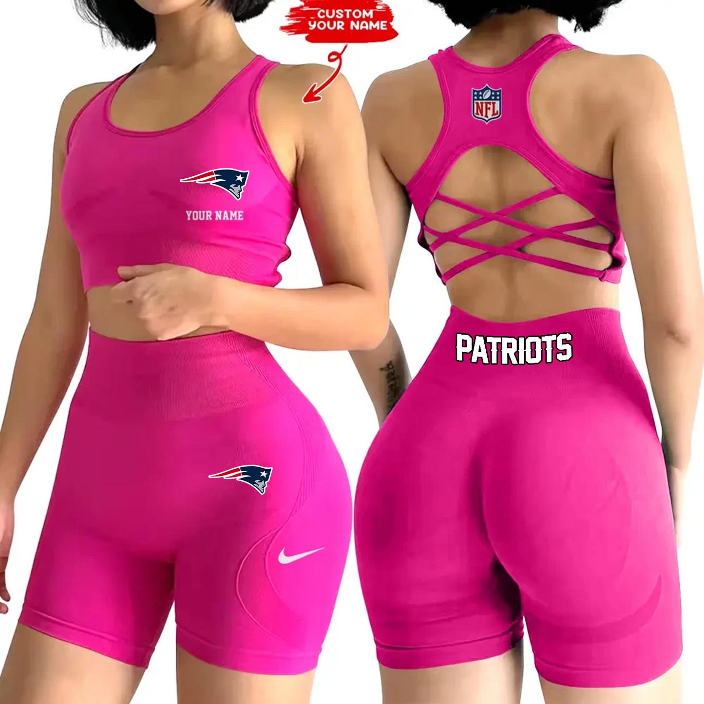 NEP x NFL 2-PCS Women's Seamless Yoga Set Sexy Sport Bra High Waist Sports Shorts DATND TANTD