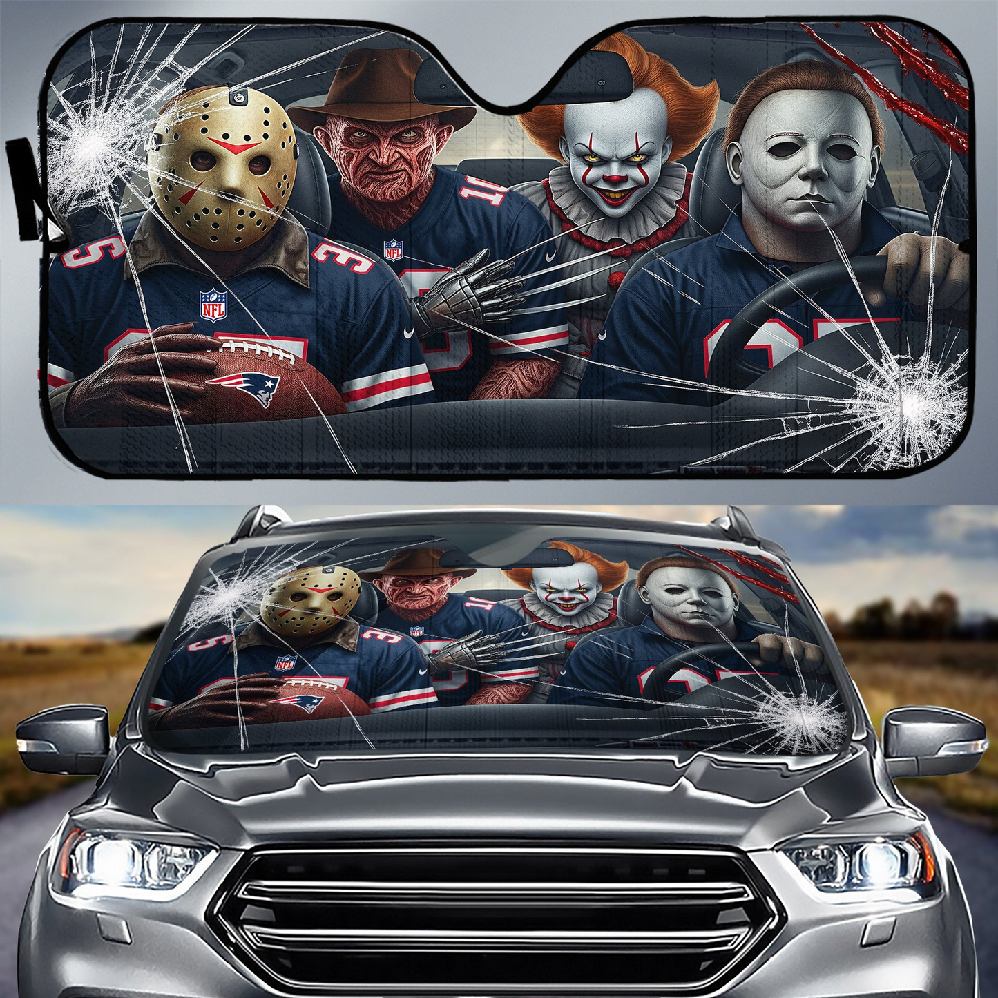 NEP x NFL Horror Car Sunshade For Fan DDT CTND