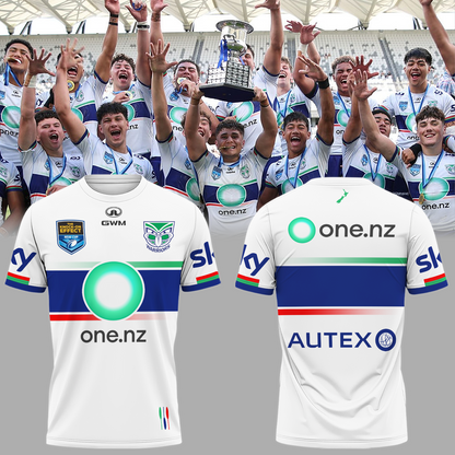 New Zealand Warriors Champions Back To Back UNE Harold Matthews Cup T-Shirt TM NTA V1