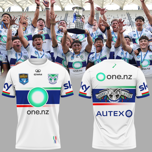 New Zealand Warriors Champions Back To Back UNE Harold Matthews Cup T-Shirt TM NTA V3