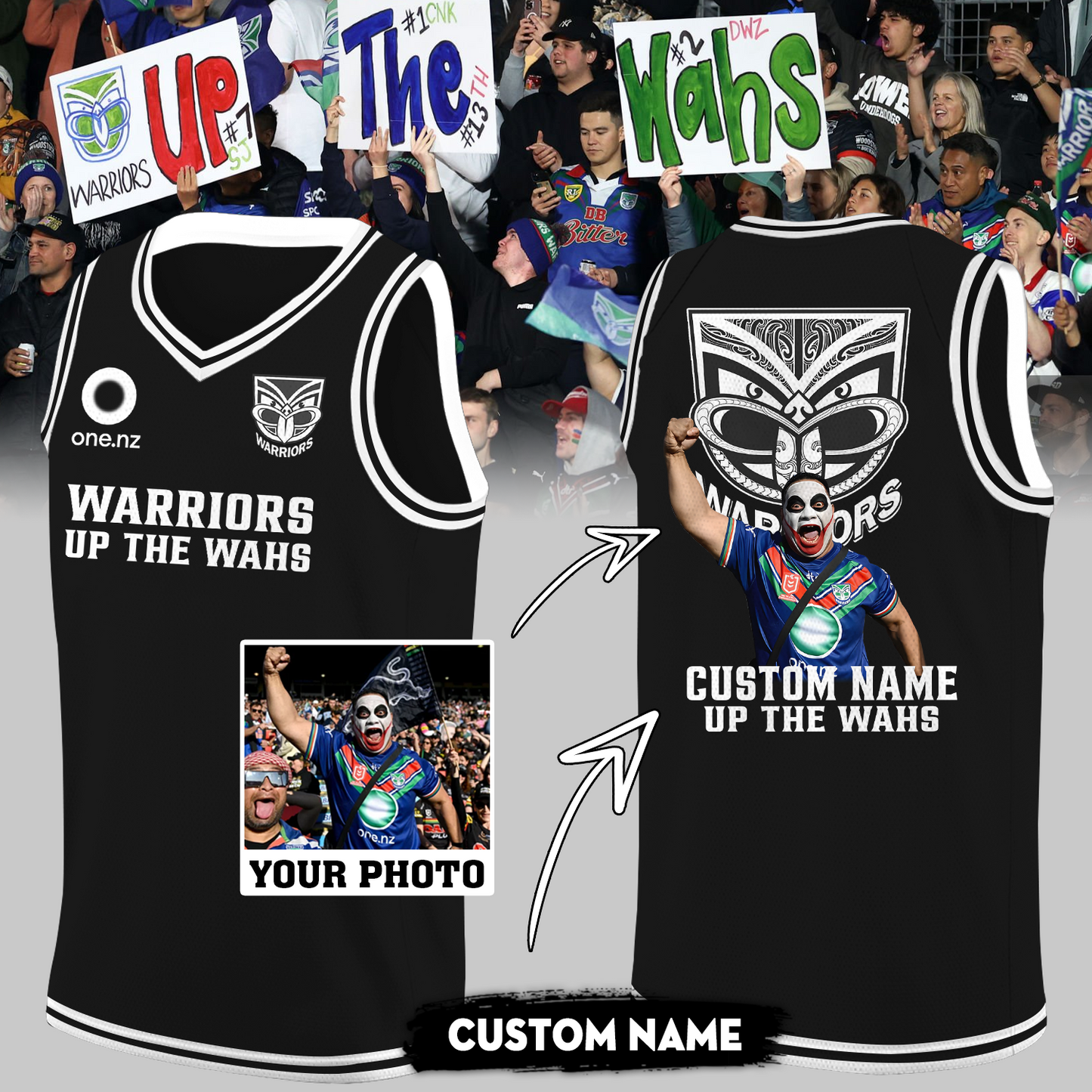 New Zealand Warriors NRL Up The Wahs V1 Jersey Custom Photo And Name TM