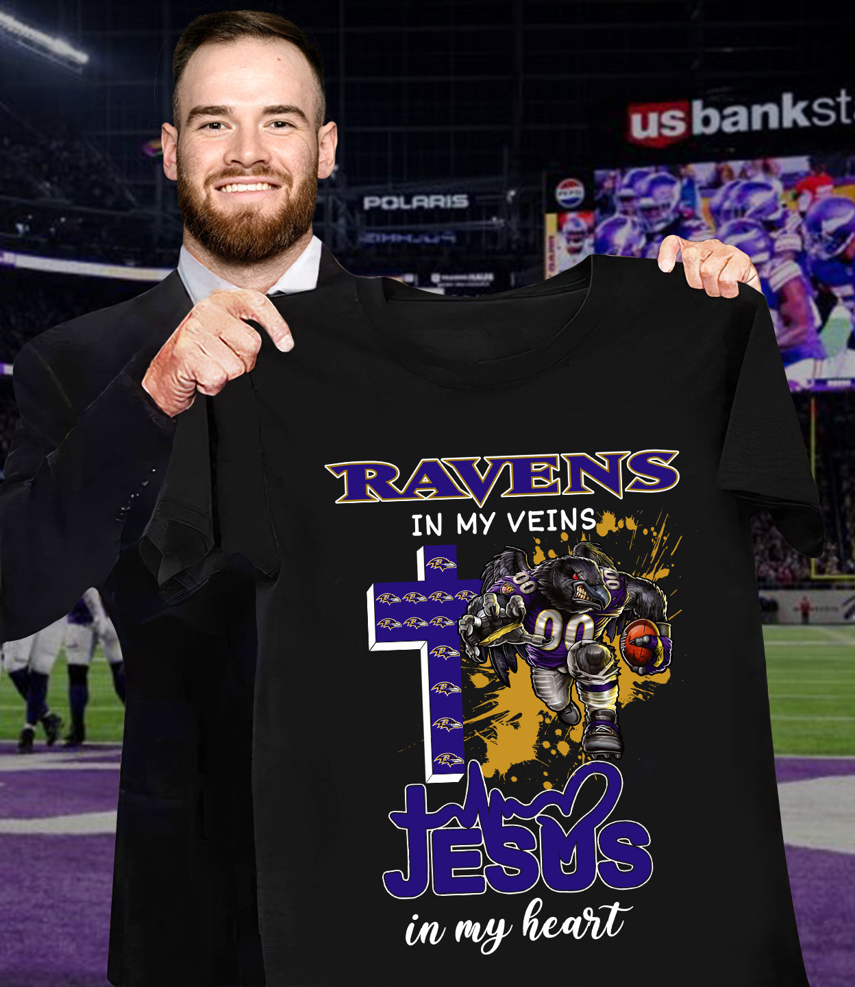 NFL Baltimore Ravens in my veins, Jesus in my heart Shirt