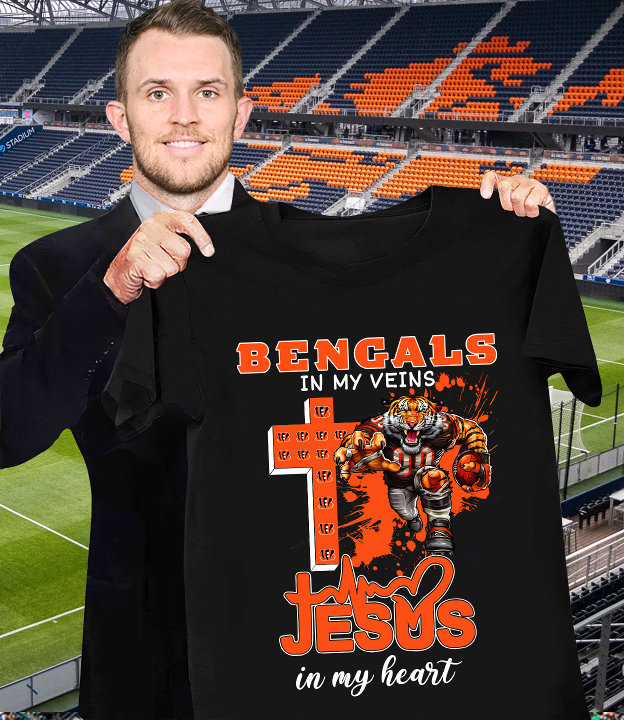 NFL Cincinnati Bengals in my veins, Jesus in my heart Shirt