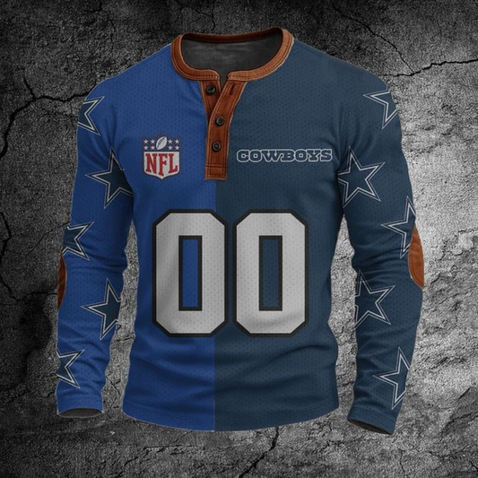 NFL DAL Football Print Henley Sweatshirt V1 NAK NHT