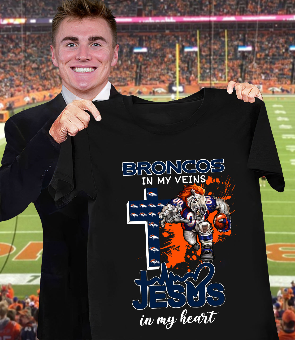 NFL Denver Broncos in my veins, Jesus in my heart Shirt