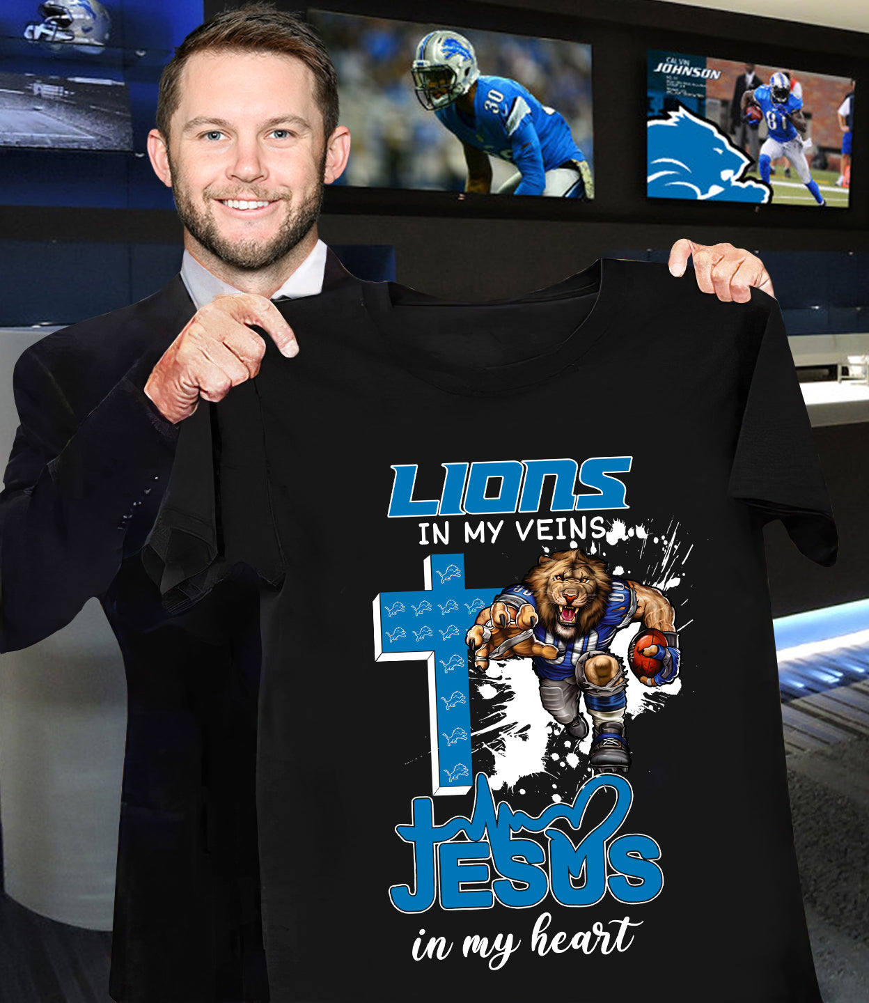 NFL Detroit Lions in my veins, Jesus in my heart Shirt