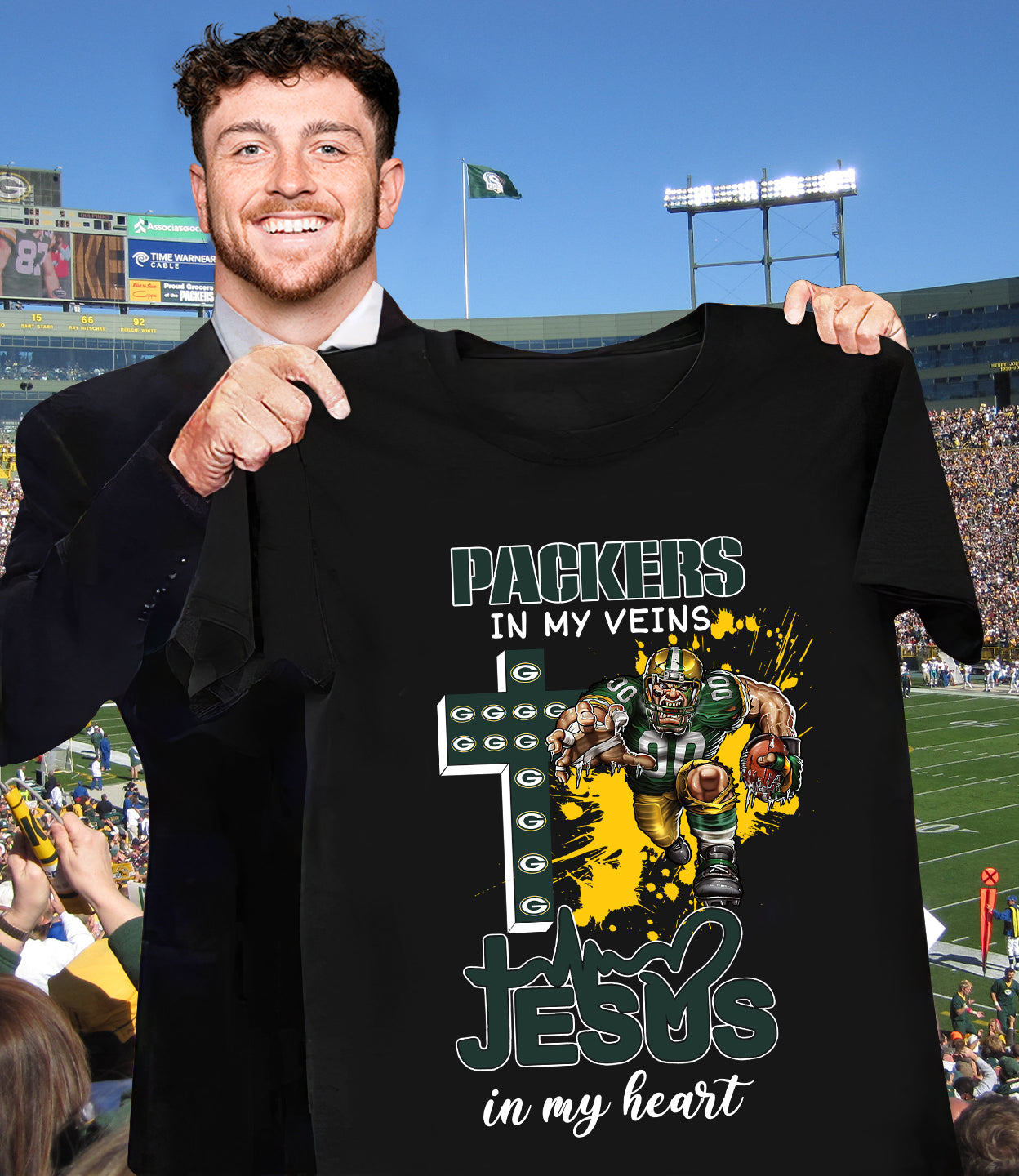 NFL Green Bay Packers in my veins, Jesus in my heart Shirt