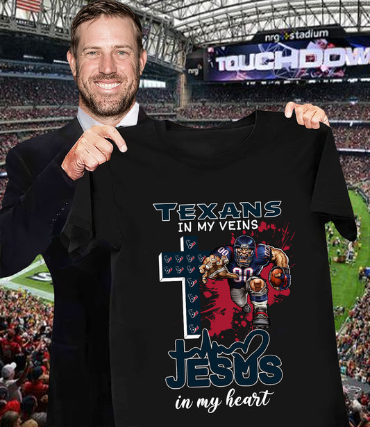 NFL Houston Texans in my veins, Jesus in my heart Shirt