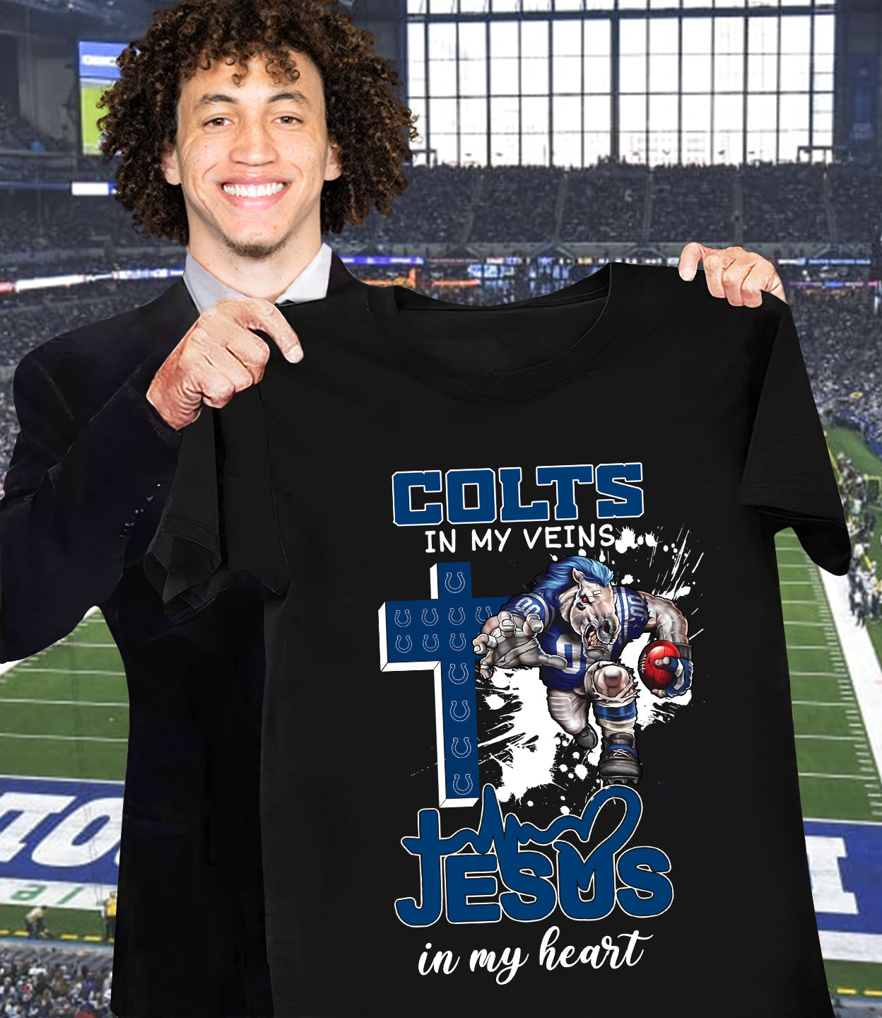 NFL Indianapolis Colts in my veins, Jesus in my heart Shirt