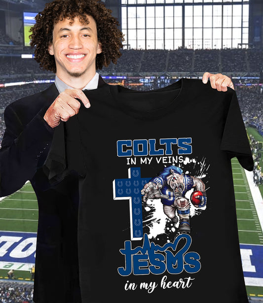 NFL Indianapolis Colts in my veins, Jesus in my heart Shirt