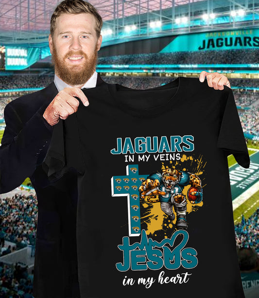 NFL Jacksonville Jaguars in my veins, Jesus in my heart Shirt