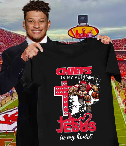 NFL Kansas City Chiefs in my veins, Jesus in my heart Shirt