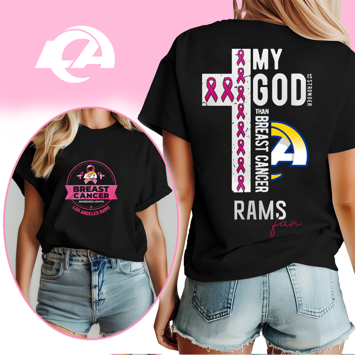 NFL LAR - Breast Cancer My God In Stronger Shirt DDT HLP